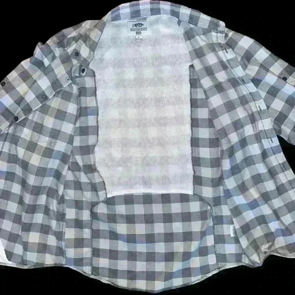 Men's AFTCO Plaid Button Up Shirt Gray White Size S - Picture 6 of 9